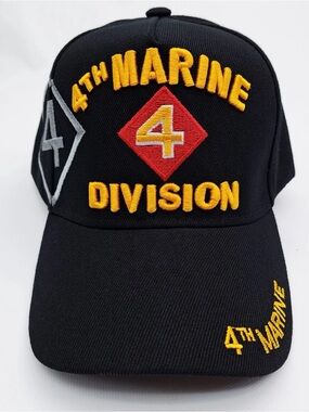 4th Marine Division Ball Cap Hat Black Embroidered Acrylic